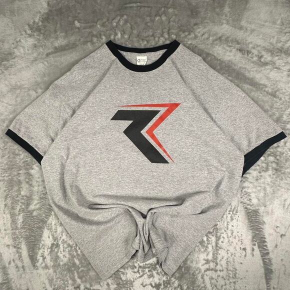 Vintage Ride Hard Power Sports Grey & Black Two-toned Big Logo Print T-shirt XXL - Picture 1 of 6